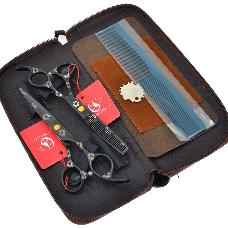 

Black 5.5" 6.0" Professional Hair Scissors Set Comb Japan 440C Salon Hairdressing Cutting Shears Barbers Thinning Scissor A0173A