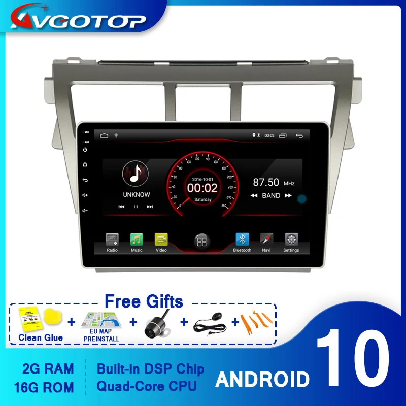 Автомобильный dvd плеер AVGOTOP GPS Android 10 для TOYOTA VIOS 2007 2013 мультимедийный навигационный