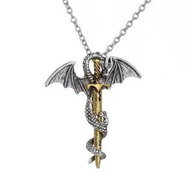 Модное винтажное Очаровательное ожерелье «меч» летающий дракон с крыльями свернутый меч крест панк ожерелье ювелирные изделия для мужчин и женщин