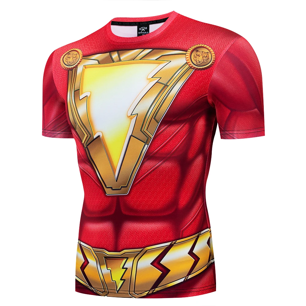 

Red line superhero 3D printed T-shirt summer fitness short sleeve warrior suit cosplay tights retail and wholesale S-3XL