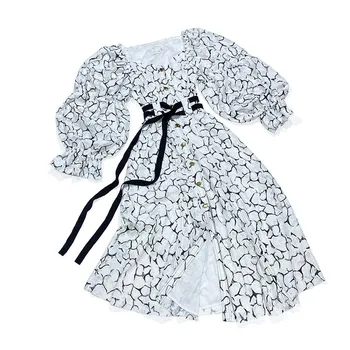 

Ladies Vintage Lace Dress 2020 Autumn Clothes Women High Quality Designer Fashion Lantern Sleeve Elegant Dresses For Party