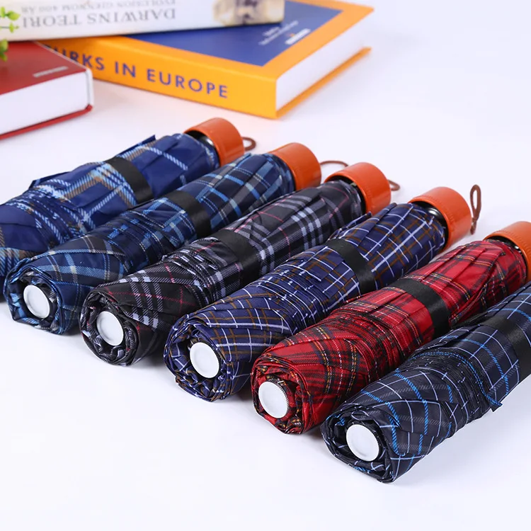 

Manufacturers Wholesale Three Fold Collapsable Pole Plaid Umbrella Creative Umbrella Parasol