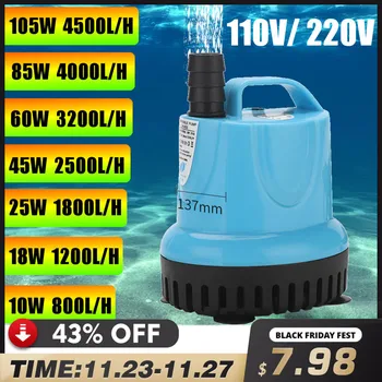 

10/18/25/45/60/85/105W Submersible Water Pump 800-4500L/H 220V Aquarium Fish Pond Tank Spout Marin Temperature Control Clean