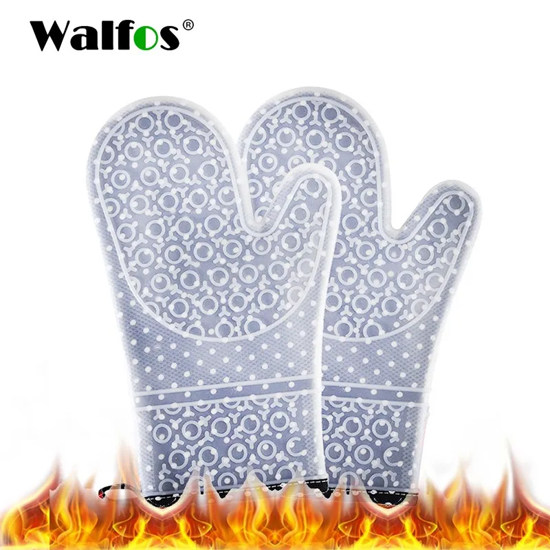 

Walfos Kitchen Oven Gloves, with Non-Slip Clear Silicone Shell Oven Mitts, Silicone and Cotton Layer Heat Resistant Gloves