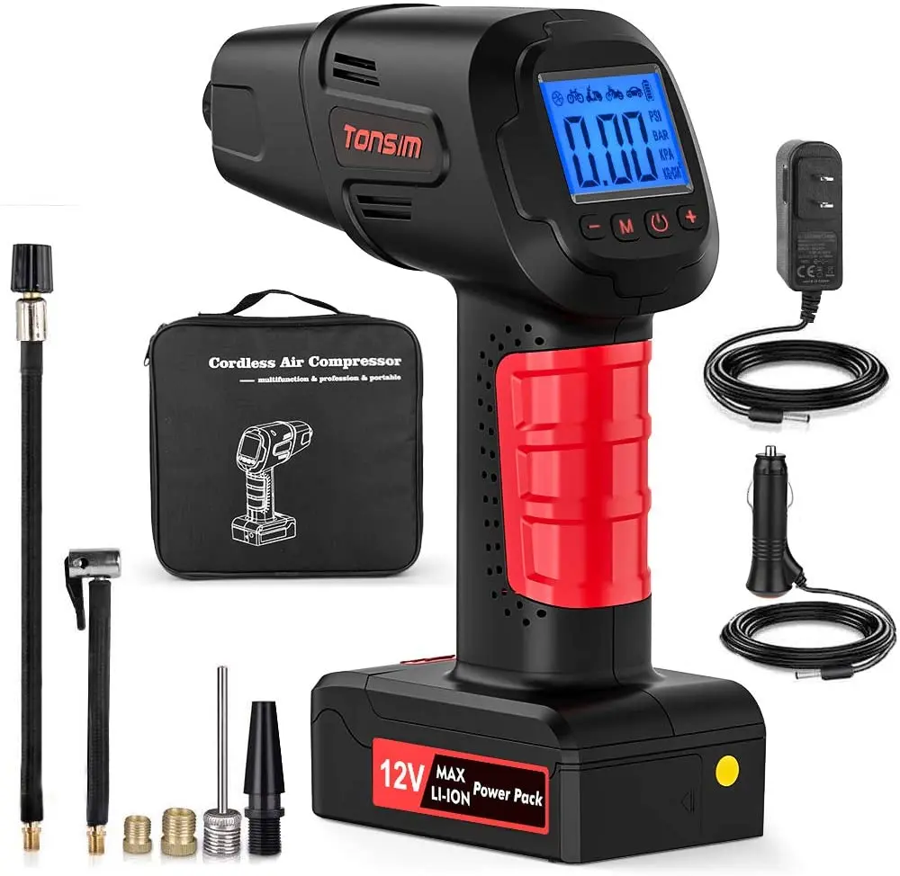 Cordless Tire Inflator Pump With Digital Pressure Gauge, Rechargeable