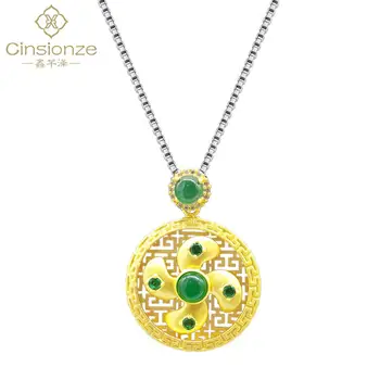 

Cinsionze Creative S925 Silver Plated Necklace Agate Stone Zirconia Gold Color Rotating Windmill Pendant Necklace For Men Women