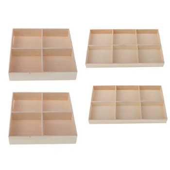 

Set 4PCS Multi-purpose Wooden Grid Tray Storage Boxes, for Succulent Planter, Drawer Divider, Jewellery Container