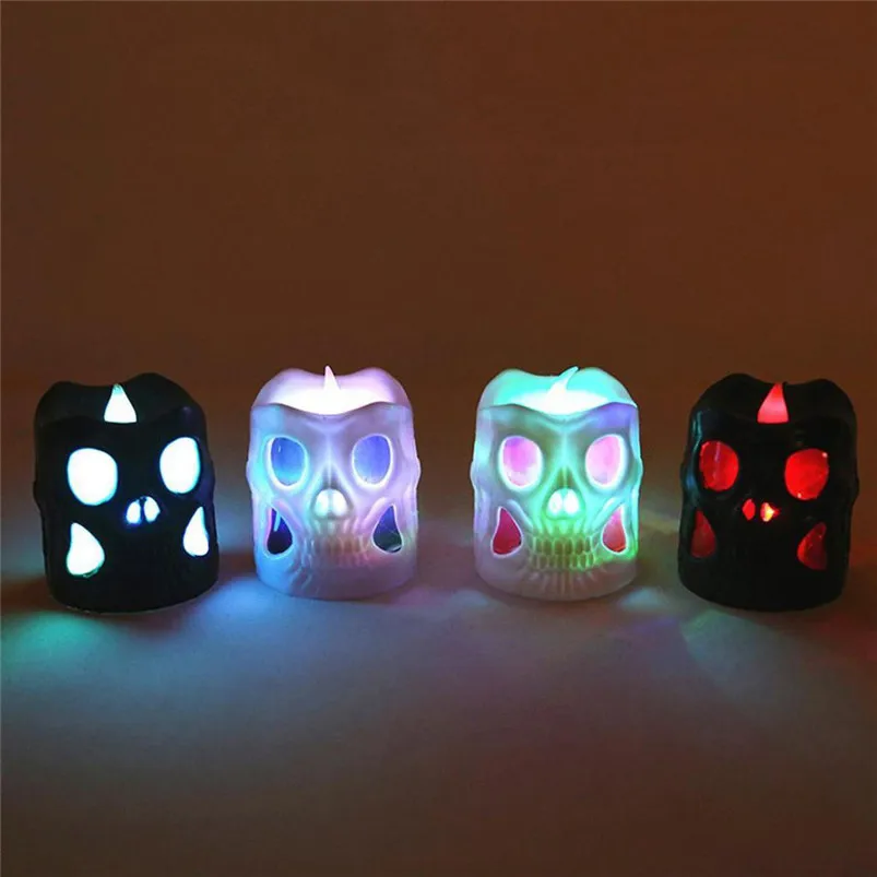 4Pcs Halloween Light Decoration Skull Candle Lamp Colorful Night Light Garland Led Light Luces Led Decoracion 35SEP1019