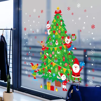 

[shijuekongjian] Father Christmas Window Stickers DIY Tree Snowflakes Wall Decals for Living Room Shop Glass New Year Decoration