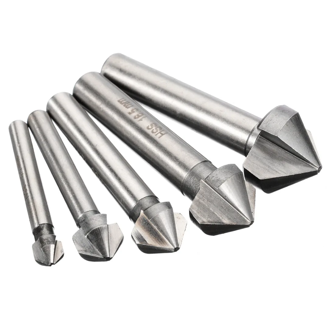 3 Pieces High-Carbon Steel Countersink Drill Bit Set Round Shank 6 Flutes Counter Sink Woodworking Drill Bits 90 Degree Point Angle 3 Pieces High-Carbon Steel Countersink Drill Bit Set Round Shank 6 Flutes Counter Sink Woodworking Drill Bits 90 Degree Point Angle