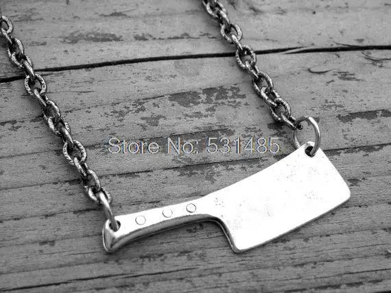 

12pcs/lot Silver Butcher Knife Necklace Cleaver Knife Hatchet Gothic Goth Horror Jewelry