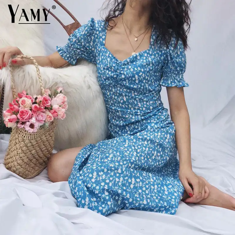 blue and white boho dress