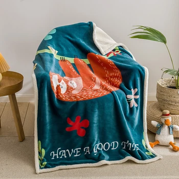 

Winter Thick Double Layer Blanket Throw For Sofa Flannel Lamb Fleece Sherpa Blankets Cartoon Sloth Print Soft Plush Bed Cover