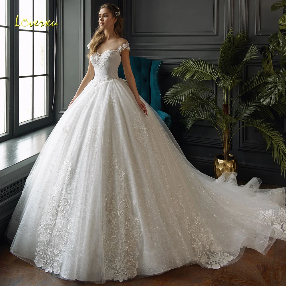 Элегантное loverxu кружевное бальное платье принцессы Свадебные платья шапка класса люкс с рукавами Аппликации со шлейфом винтажные свадебные платья