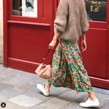 Новинка года; сезон осень-зима; длинная Плиссированная юбка с цветочным принтом и разрезом