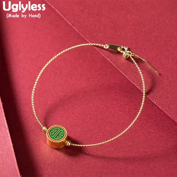 

Uglyless Designer New Ultra Thin Gold Bracelets for Women Real 925 Silver Thin Bangle Enamel Vintage Womens Jewelry Beads Bijoux