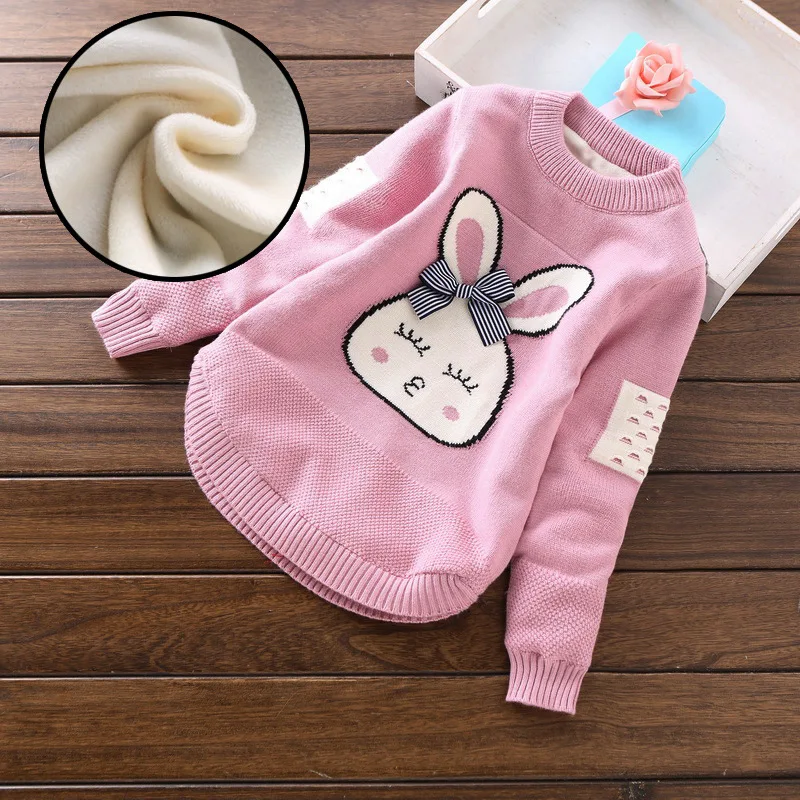 velvet pink Для девочек, вязаные пуловеры, свитера, детская зимняя бархатная плотная теплая одежда для маленьких девочек на осень одежда с милым зайчиком Цвет подходящие свитера - Цвет: velvet pink