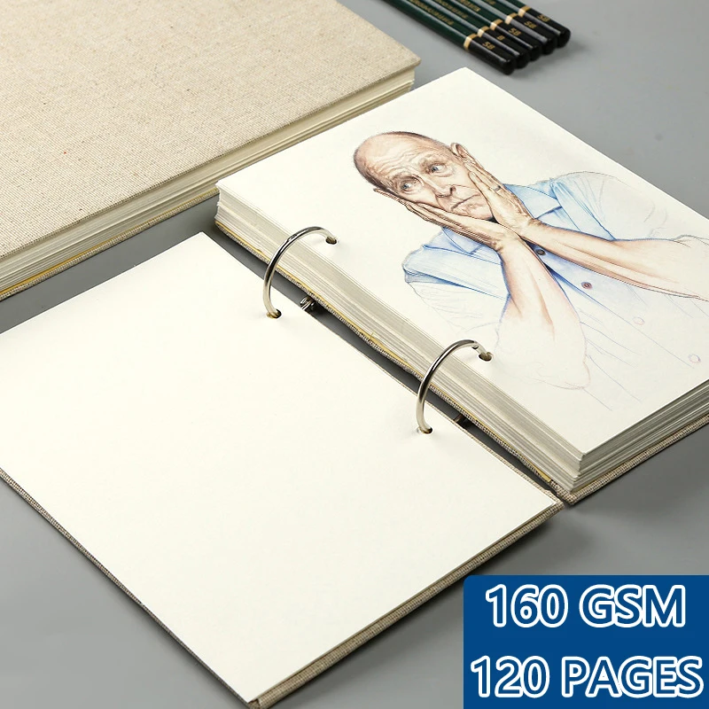 Cuaderno de bocetos Retro en espiral, cuaderno recargable de lino de 120 páginas y 160GSM, material de papelería escolar