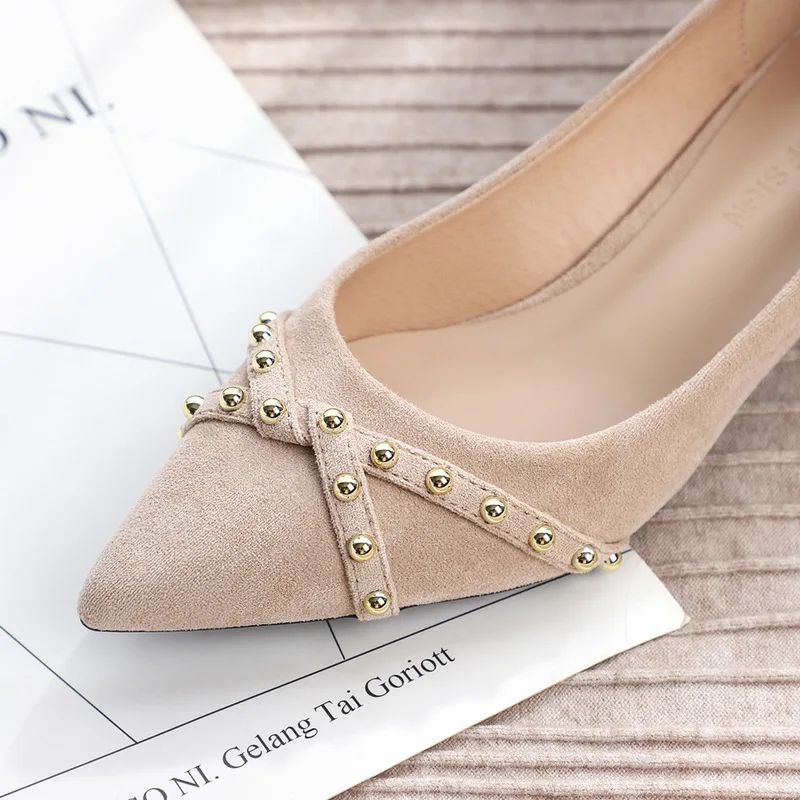 Fashion women thin high heels sexy party shoes women pumps Flock Slip On 3.5CM Pointed Toe Shallow rivet women shoes size 35-42