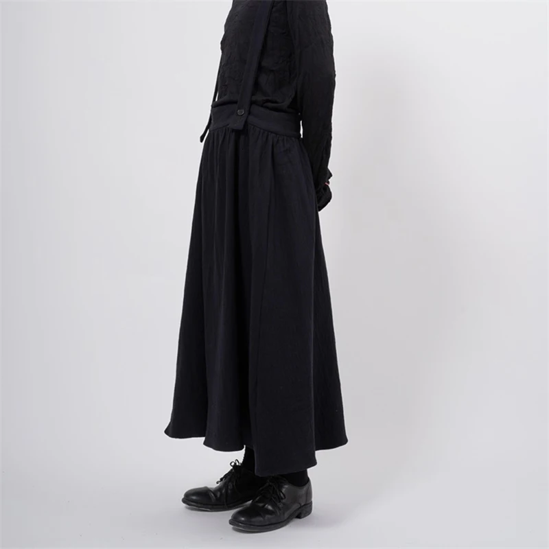 [EAM] черная юбка с высокой талией, на пуговицах, с разрезом, длинная, без рукавов, на половину тела, женская мода, новинка, весна-осень, 1K298