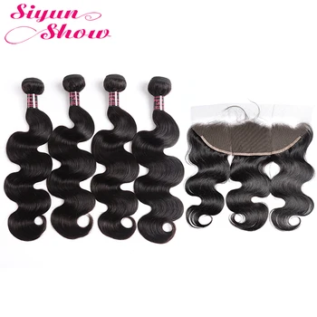 

Siyun Show Body Wave 4 Bundles with Frontal Remy Brazilian Weave Human Hair Bundles with Lace Frontal Closure