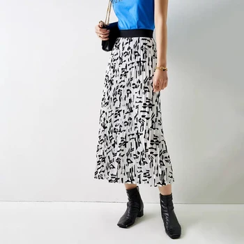 

Abstract pattern print pleated women skirt high waist midi skirt 2020 spring summer new
