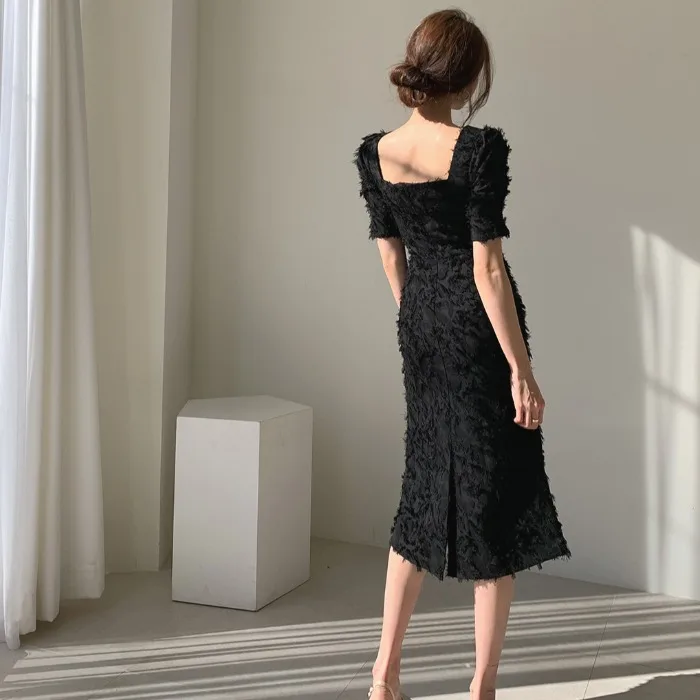 Элегантное изящное платье-футляр в Корейском стиле ретро с бахромой слегка