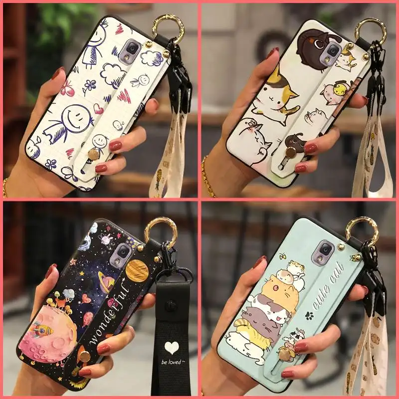 Силиконовый чехол для телефона с ремешком Samsung Galaxy Note3/N9008 милый мягкий подставкой