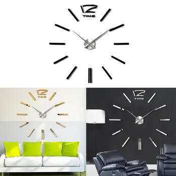 

Large Art Design 3D DIY Interior Home Decoration Mirror Stickers EVA Hanging Wall Clock Mirror Art Room Decoration Black
