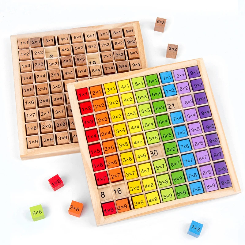 Jogo de Tabuleiro Madeira Arco-íris Material Multiplicação Mesa Cubo Bloco Montessori Educação Bandeja Matemática Aritmética Ensinar Atividade Brinquedo 99 2 Tabuleiro de madeira com material arco-íris 99,