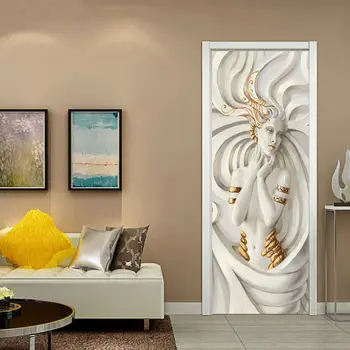

2 pieces/set of 77x200cm living room bedroom Medusa 3D door sticker PVC self-adhesive wallpaper home decoration waterproof mural