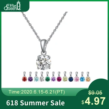 Effie Queen Real 925 Sterling Silver Pendant Necklace Lucky Birthstone Multi Color Zircons Stud Necklaces Women Jewelry BN118