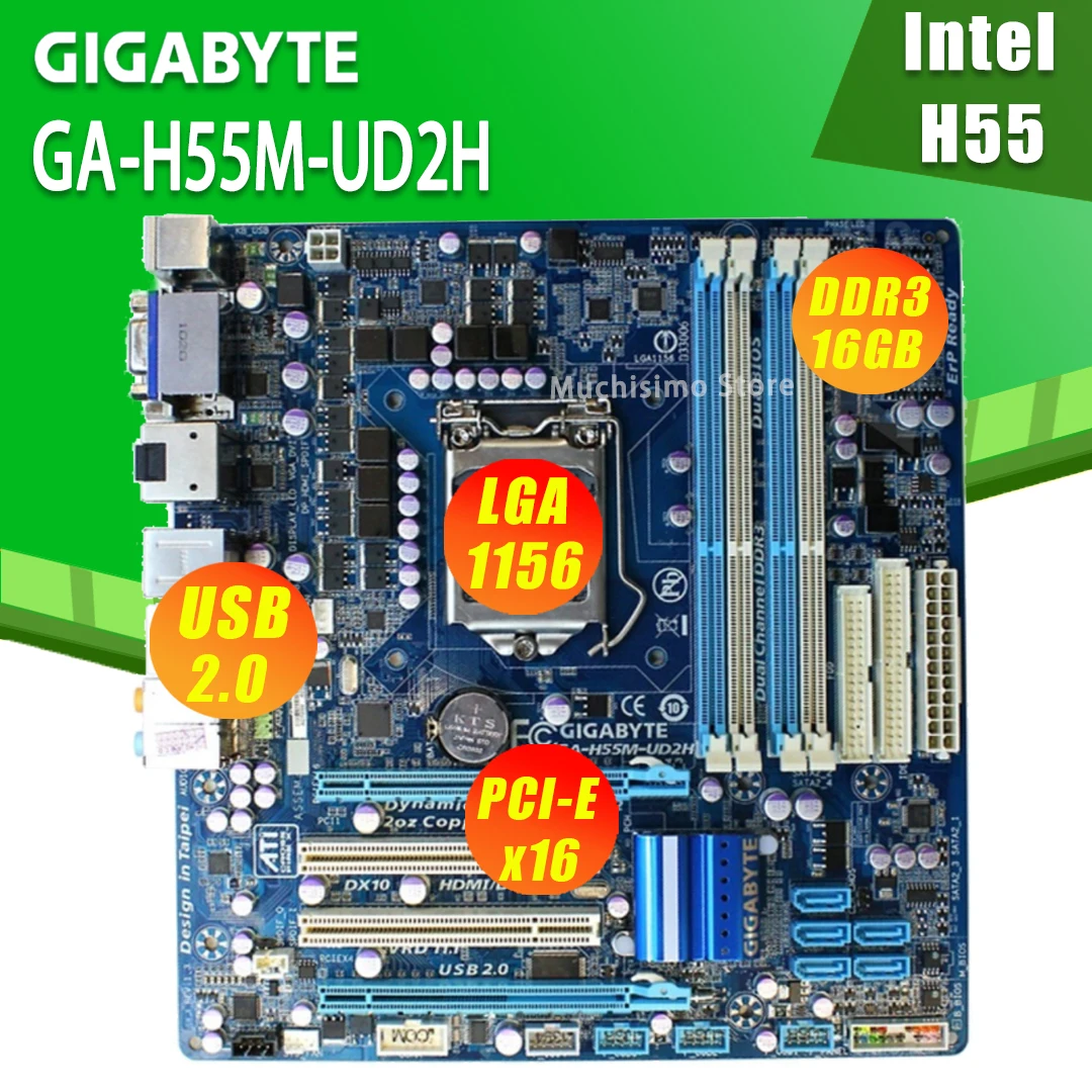 Socket LGA 1156 GIGABYTE GA-H55M-UD2H Desktop Motherboard DDR3 Intel H55 i7 i5 i3 Original used Mainboard | Компьютеры и офис