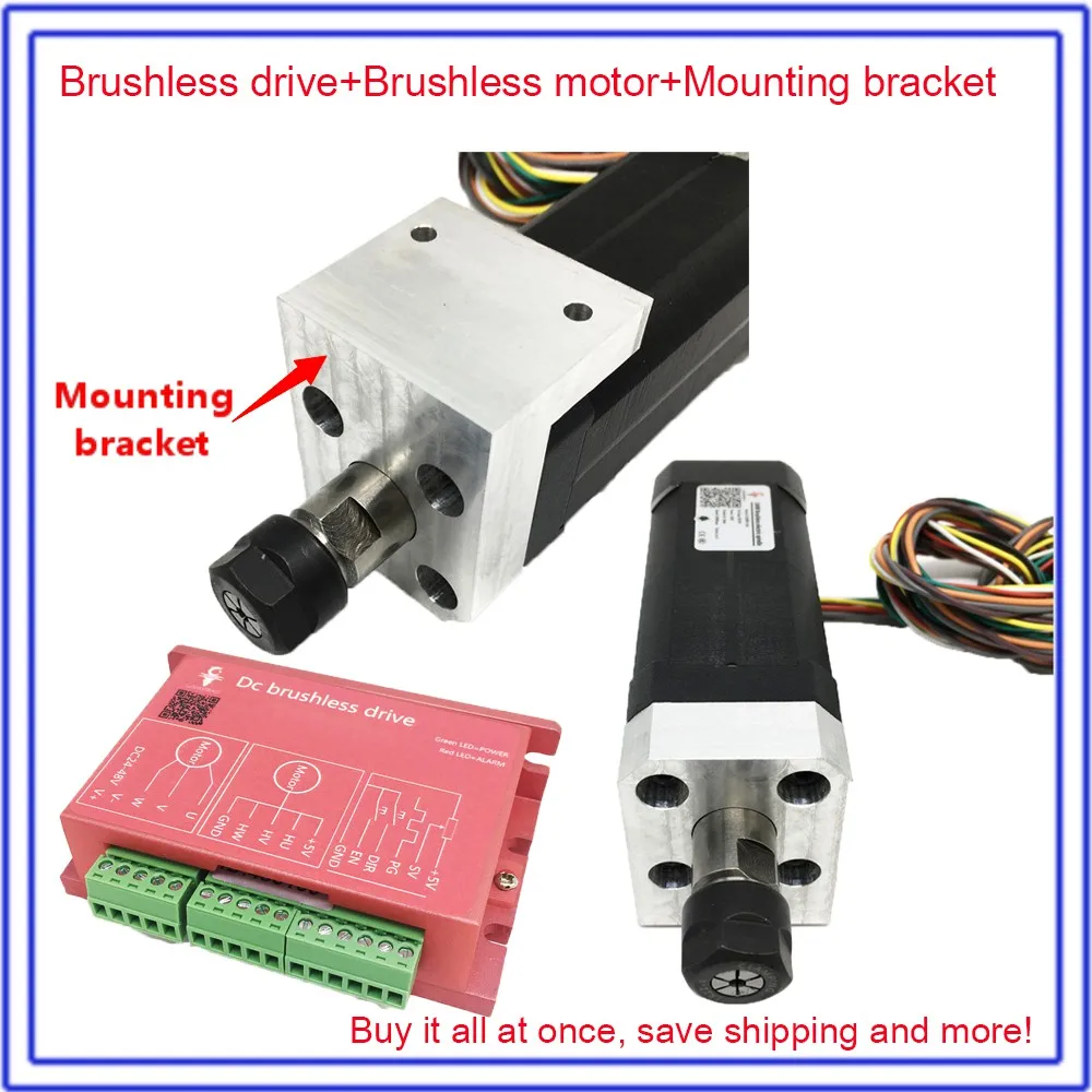 

100W Brushless Spindle 45Ncm DC 42mm Motor+ Drive + Power Supply + Speed Indicator + Potentiometer + ER11 Collets Match MACH3