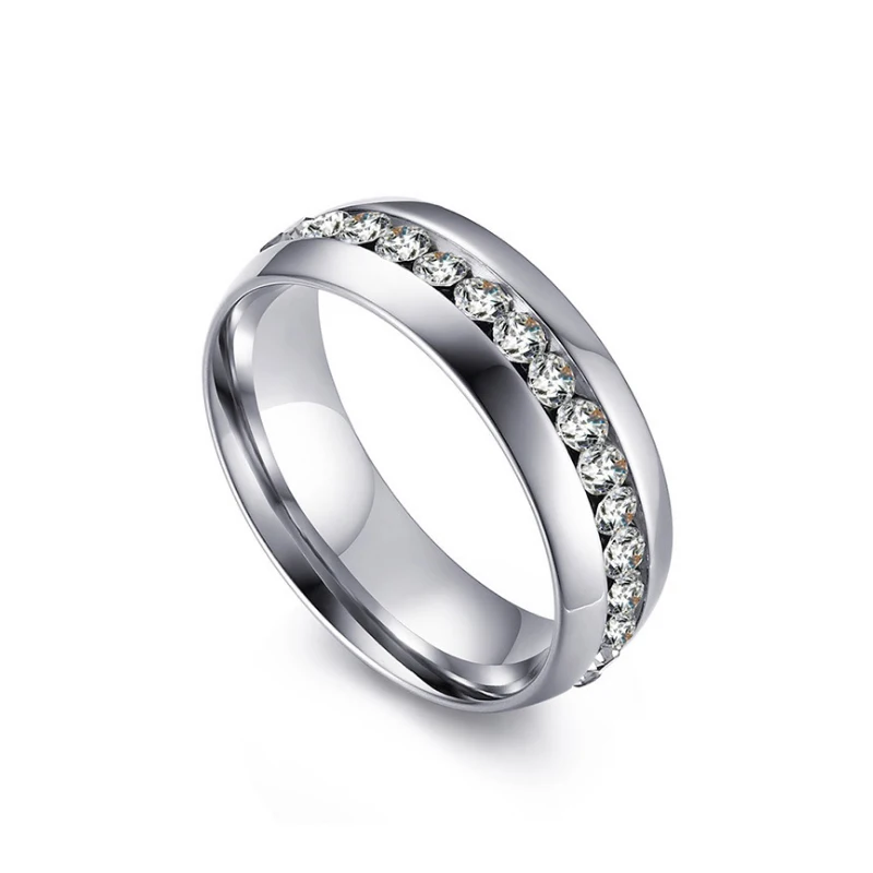 Silver color Серебряное Золотое обручальное кольцо для женщин кольцо из нержавеющей стали обручальное кольцо женские Стразы ювелирные изделия 6 мм - Цвет основного камня: Silver color