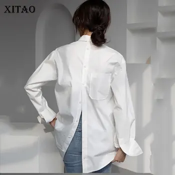 

XITAO Trend Personality Shirt Back Button Long Sleeve Womens Tops and Blouses Loose Solid Color Minority Women Clothes DMY4280