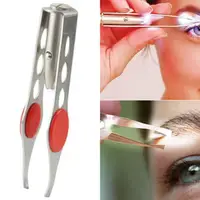 Makeup Professional Eyelash Tweezers Stainless Steel Handy LED Light Make Up Eyelash Eyebrow Hair Removal Tweezer 1