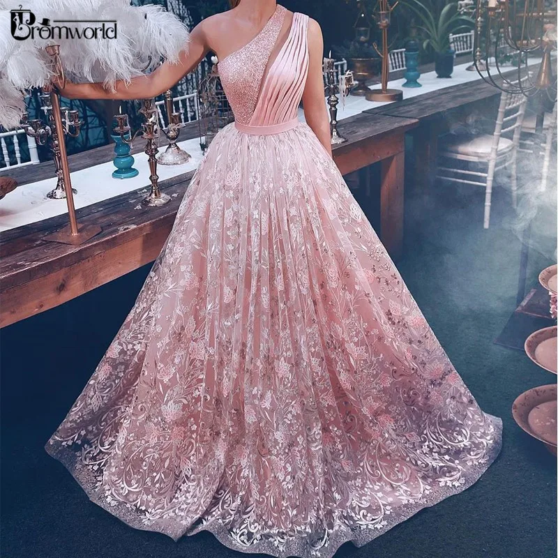Een Schouder Roze Avondjurken Lange 2020 Nieuwe A-lijn Lace Islamitische Dubai Saudi Arabische Formele Party Dress Prom Jassen Een Schouder Roze Avondjurken Lange 2020 Nieuwe A-lijn Lace Islamitische Dubai Saudi Arabische Formele Party Dress Prom Jassen