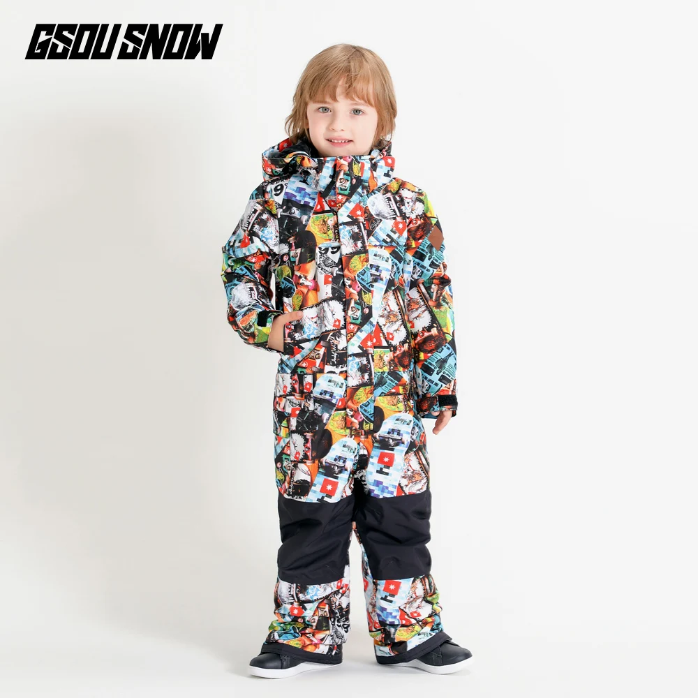 Gsou/цельный лыжный костюм для мальчиков Детский лыжный костюм s для девочек, лыжная куртка для мальчиков комбинезон, боди, лыжная одежда