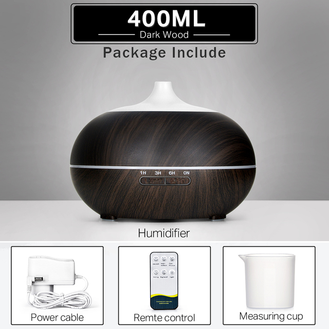 500 400 Aromatherapy Essential Oil Diffuser Wood Grain Remote Control Ultrasonic Air Humidifier Cool with 7 Color LED Light