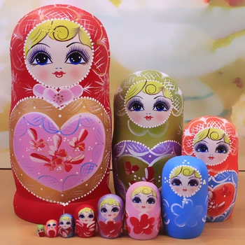 

10pcs Russian Matryoshka Dolls Basswood Creative Detail Nesting Dolls Gift Russian Traditional Feature Ethnic Style DIY Dolls