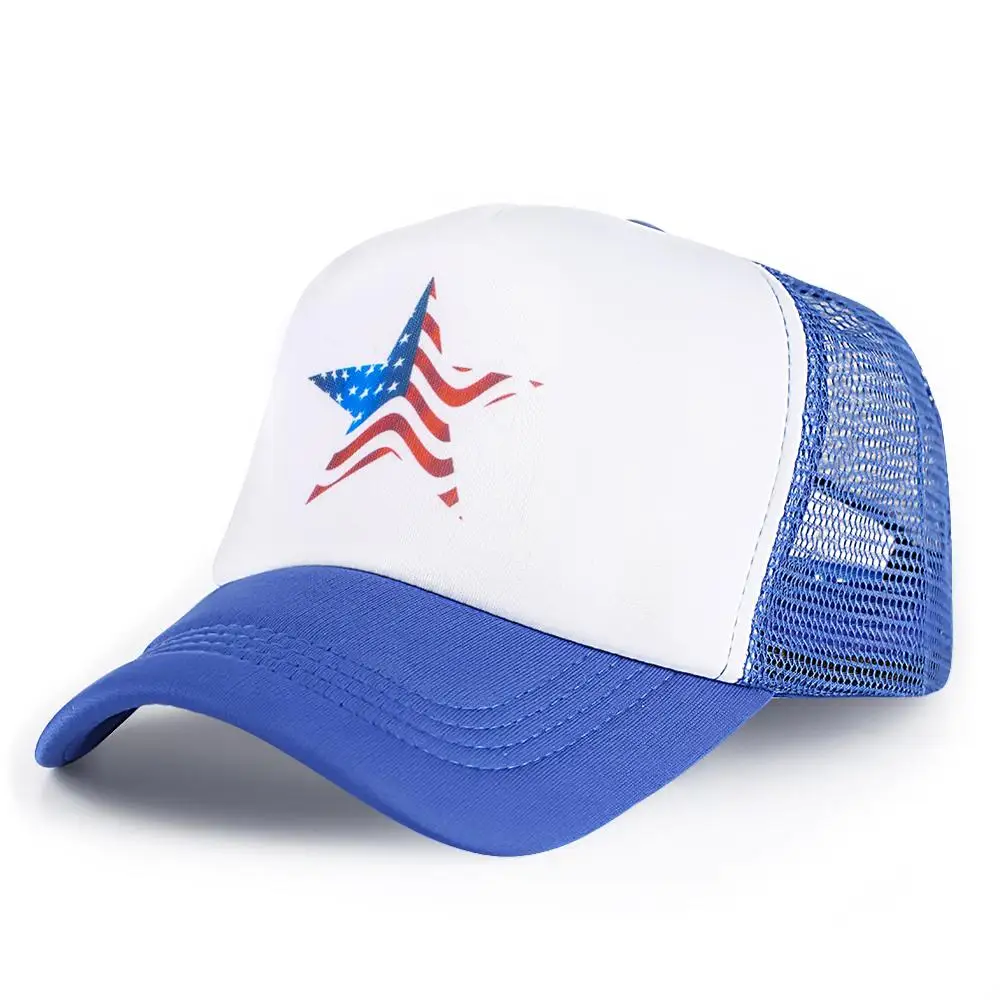 

Men Blue America Flag Hats Five-pointed Star Print Baseball Caps Fashion Woman Man Mesh Cap Summer Breathable Unisex Outdoor Hat
