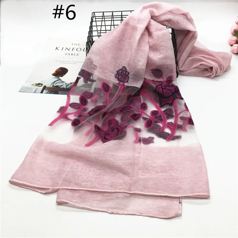 

New 2020 Spring and Summer Women Scarf Fashion Organza Hollow Embroidery Lady Shawls and Wraps Pashmina Female Bandana Stoles