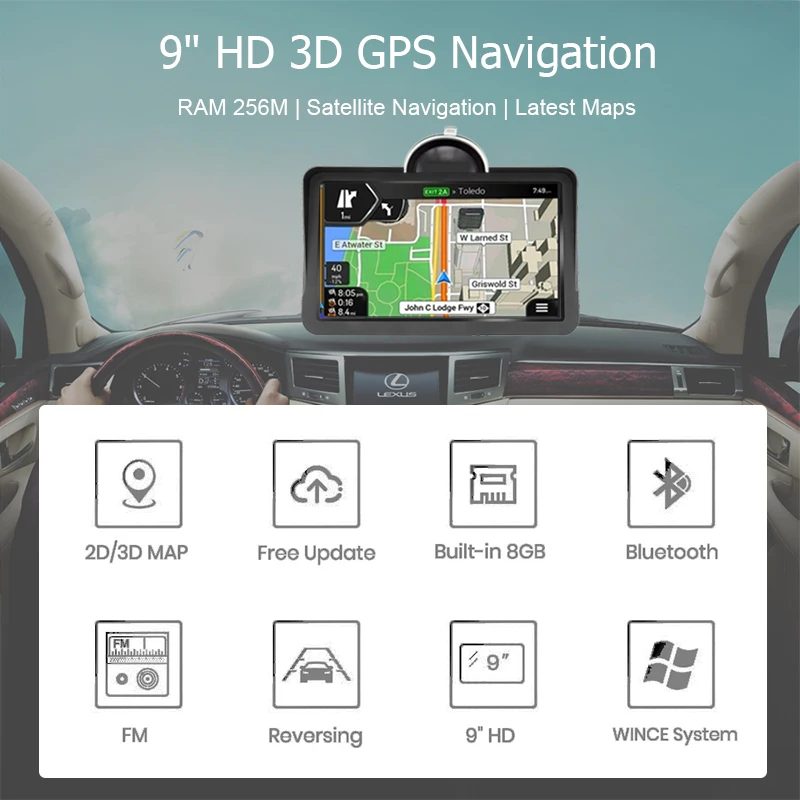 Anfilite 9 дюймовый большой экран Автомобильный грузовик GPS навигация 256 м 8 Гб Bluetooth AVIN
