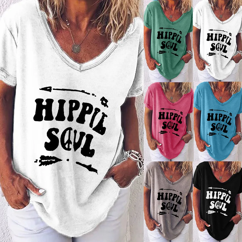 Blusa informal de talla grande para verano, camisa holgada de manga corta con cuello de pico para Mujer, talla grande 5xl