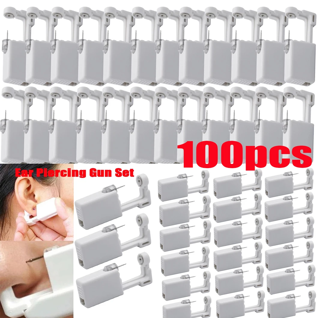 100Pcs/set Ear Piercing Gun Kit Disposable Disinfect Safety Earring Piercer Machine Studs Nose CLip Body Jewelry Piercing Tool