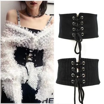 

Elastic new version of the women's wide waist seal, women's corset stripe straps, simple fashion with dress lace up belly