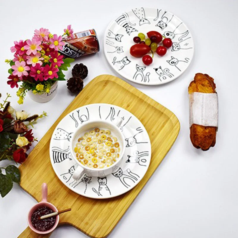 Cute Cat Ceramic Plate Western Dinner Dessert Appetizer Salad Dish Steak Service Plates Home Party Main Dishes Tableware Hogard