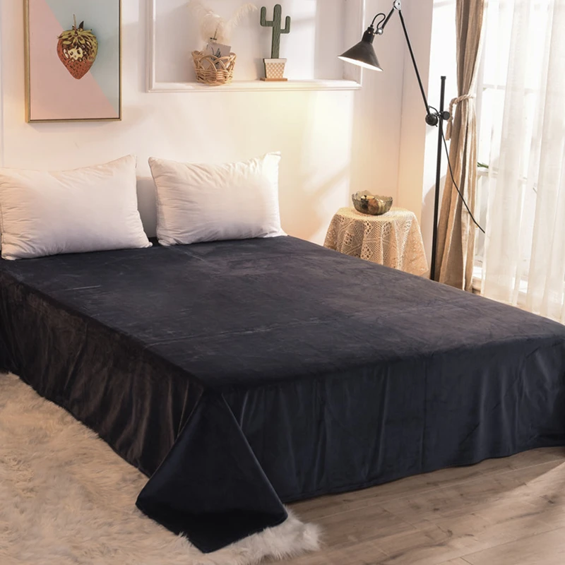 

Solid Color Crystal Velvet Warm Flannel Bed Sheet for Winter Single Product Soft Flat Sheet Full Queen size Bed Linen Sheets #s