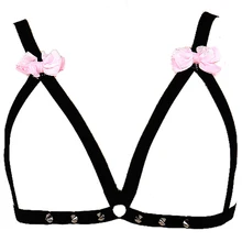 Розового цвета со шнуровкой и бантиками бюстгальтер Kawaii портупея сексуальное женское белье пастельный, Готический заклепки привязной ремень панк Рейв бондаж женские клетка бюстгальтер